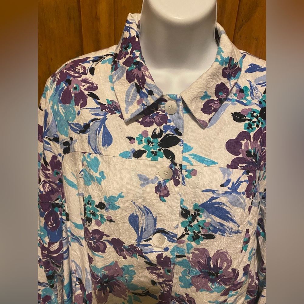 Appleseed's Women's Floral Hibiscus Jacket Blazer Grandmacore Boho Watercolor - Picture 5 of 14